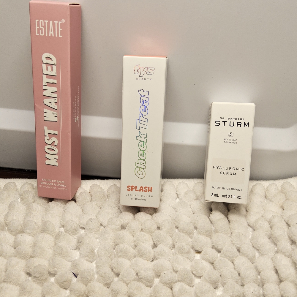 NWOT Bundle Estate Beauty Lip Balm, Sturm Serum, tys cheek treat